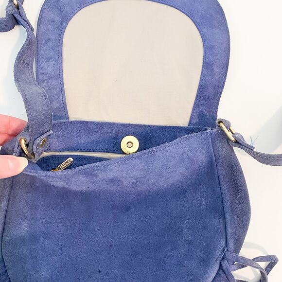 Prune Blue Suede Studded Fringe Cross Body Bag - Picture 10 of 14